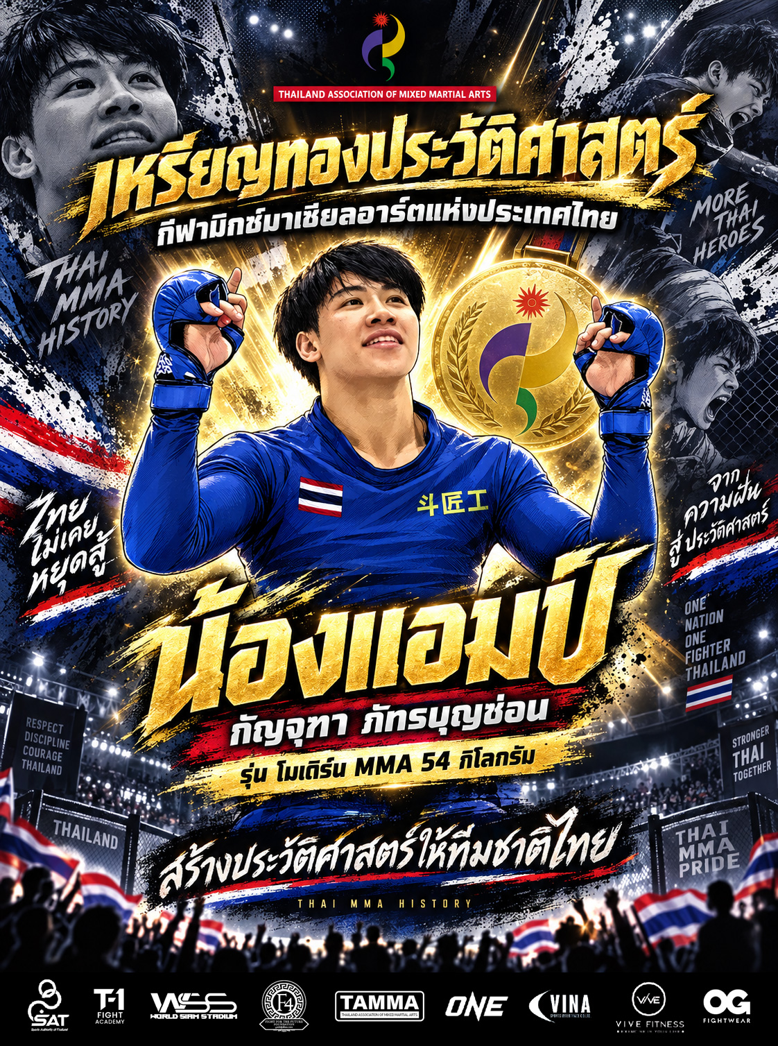 Congratulations to "Nong Amp" Kanjuta Phatrunson on making history by winning the gold medal for Thailand's mixed martial arts community in magnificent fashion