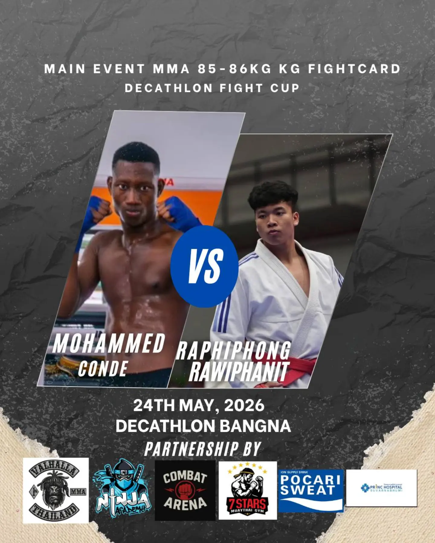 MMA main event 85-86kg bout Decathlon Fight cup 2026