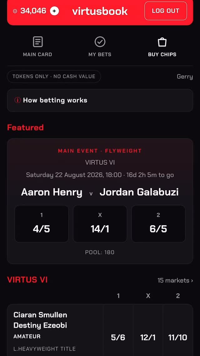 Bet on you favourite fighter with Virtus Tokens on Virtus Book at VirtusMMA.com