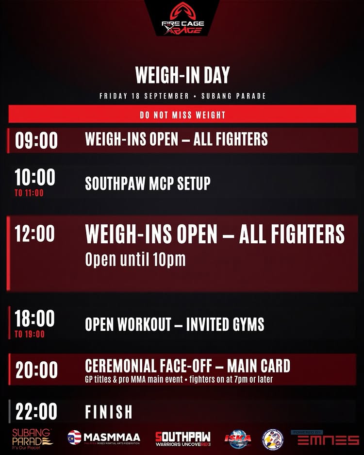 WEIGH IN DAY SCHEDULE