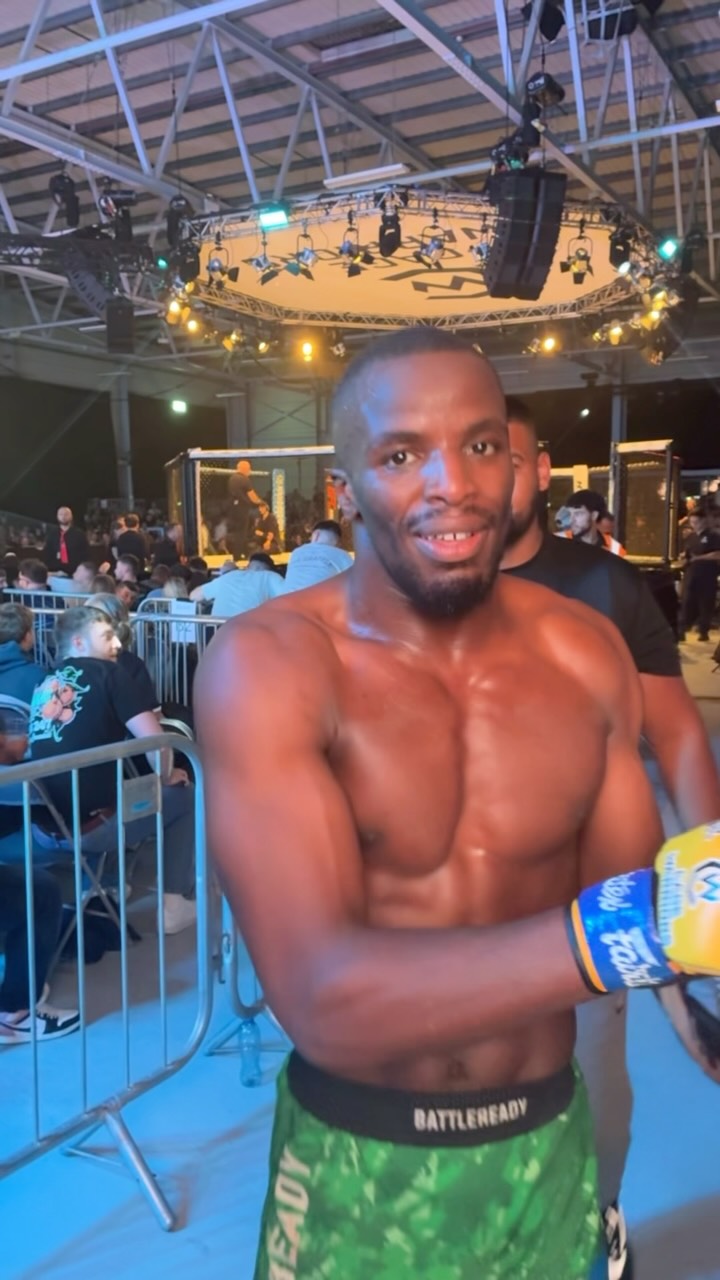 @blackdiamond_mma ( @sbgireland ) celebrates his win at @cagewarriors 210 Dublin💎