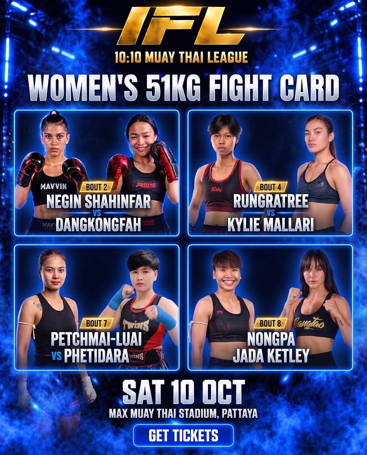 The women's 51kg fight card is set. 8 fighters. 4 bouts. One night in Pattaya. 🥊