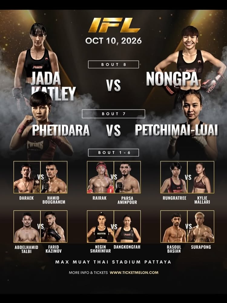 The full fight card is set. 16 fighters. 8 bouts. One night in Pattaya. 🥊